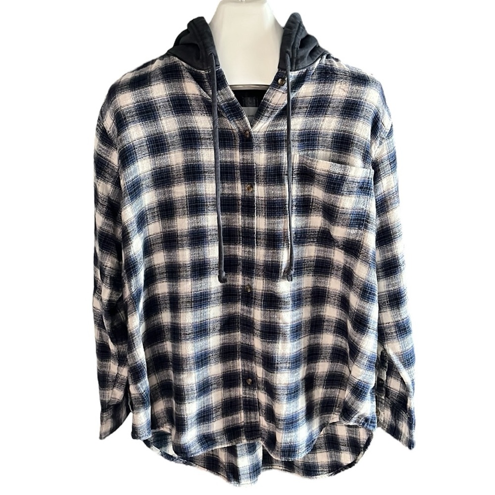 American Eagle Outfitters Plaid Hoodie Sweatshirt - Blue and White